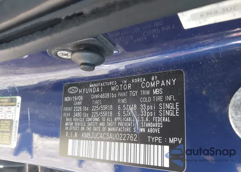 2010 Hyundai Tucson Limited z USA, uszkodzony, nr VIN KM8JUCAC3AU022762